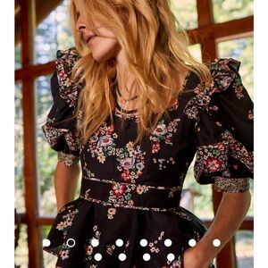 HUNTER BELL NYC Blayne Puff-Sleeve Floral Poplin Peplum Top - Sz 10